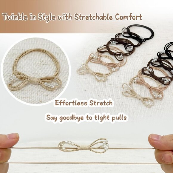 10 Pack Bow Hair Ties Faux Pearl Elastic Ponytail Holders for Women - Picture 3 of 6